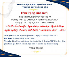 Thông báo Về điểm chuẩn trúng tuyển vào lớp 10 năm học 2023 - 2024 và thời gian tổ chức tư vấn chọn tổ hợp môn học, định hướng nghề nghiệp cho học sinh khối 10 năm học 2023 - 2024.